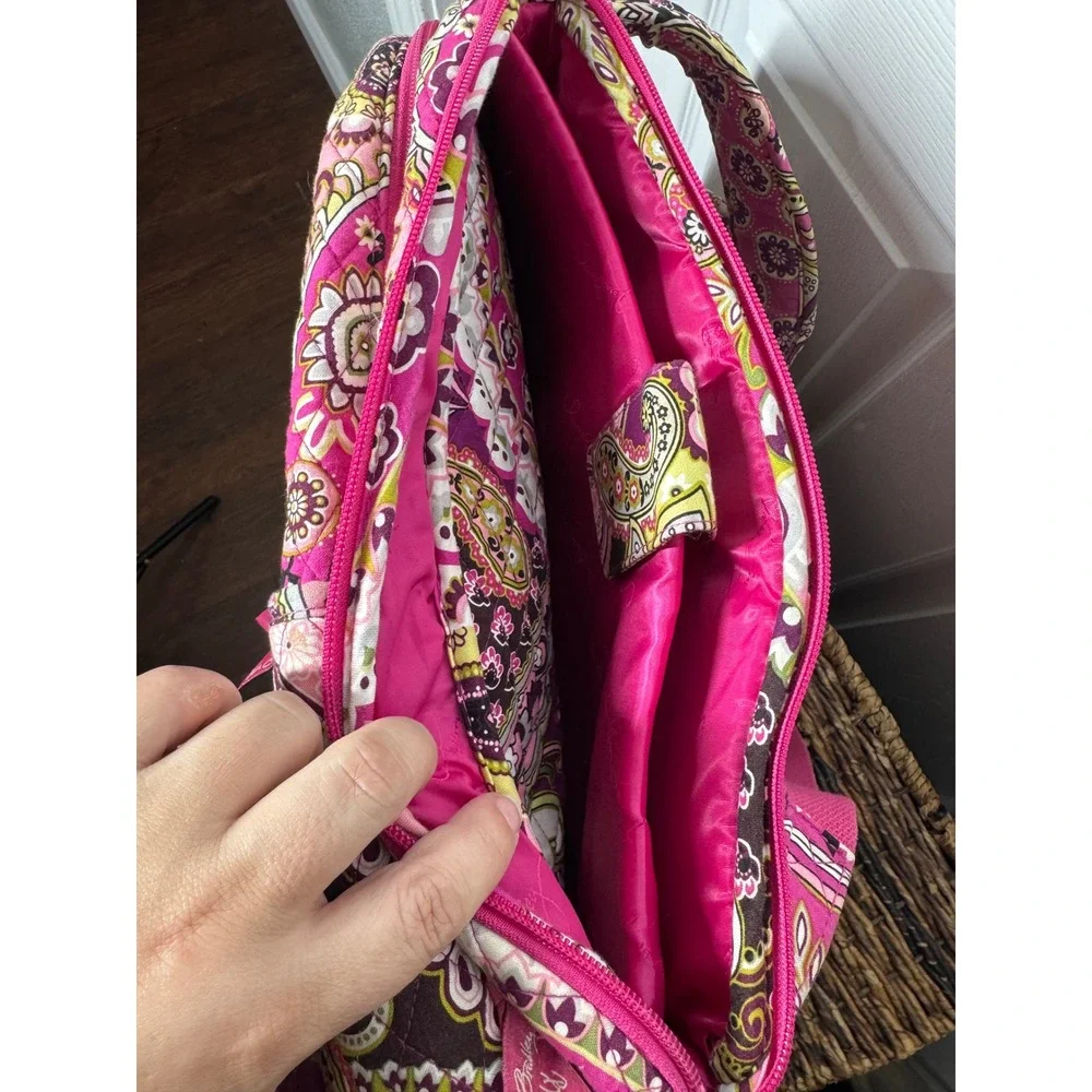 Vera Bradley Quilted Laptop Backpack Plum Crazy Pink Purple Paisley Good Large